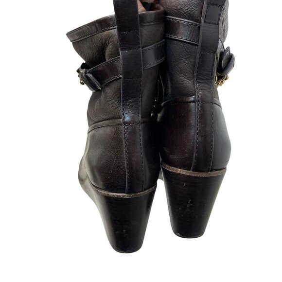 Tory Burch Primrose Wedge Heel Boots Womens 8 Brown Leather Faux Fur Zip Up - Picture 7 of 12
